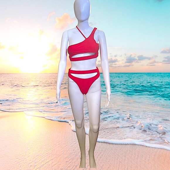 SWIMSUIT BIKINI TWO PIECE SET SIZE 6(M) RED - Picture 2 of 5